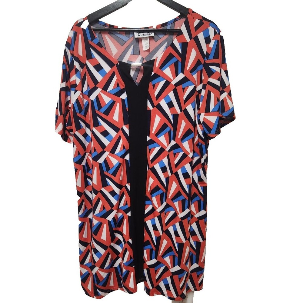 Anthony Richards Size 1X Womens Tunic Top Abstract Red White Blue Black Made USA - Picture 1 of 7